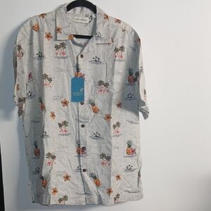 Caribbean Gray Tropical Print Men shortsleeves Shirt Size Large NWT